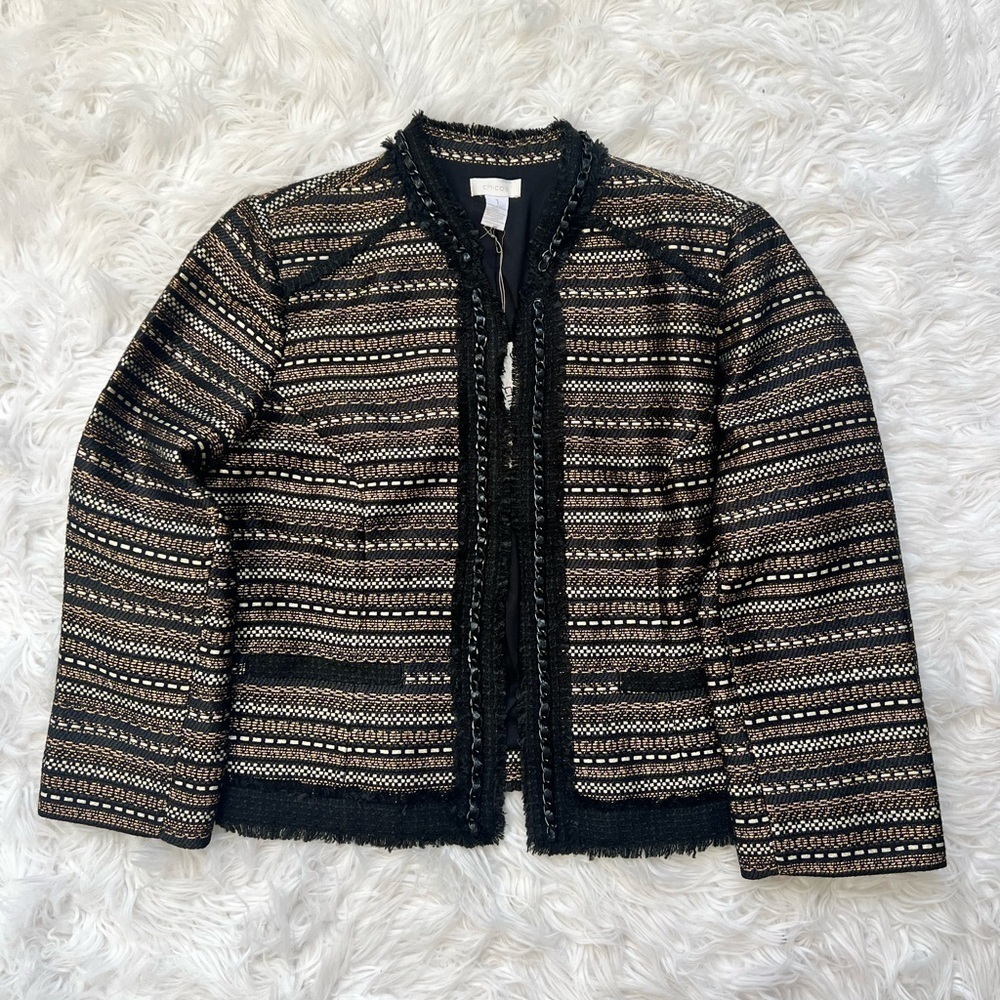 ✨ NWT Chico’s Metallic Tweed Blazer Jacket Black Gold size 1 or Medium ✨